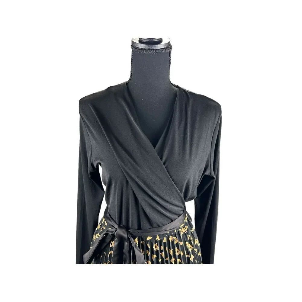 Lularoe Deanne Elegant Wrap Gold & Black Belted Maxi Cocktail Dress Size Medium - Picture 2 of 6